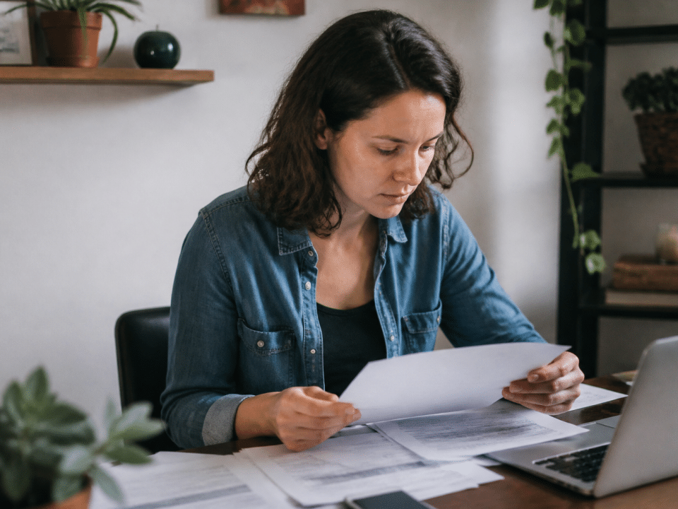 Personne assise a un bureau etudiant des documents de carriere professionnelle