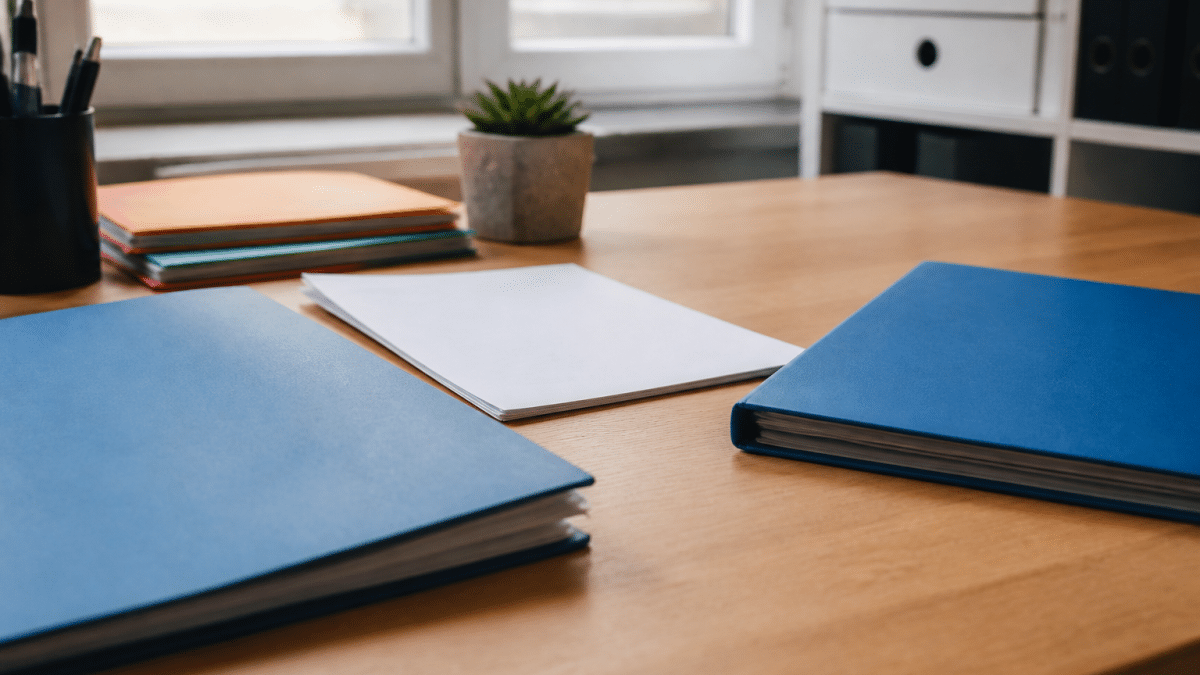 Documents de contrat assurance positionnes sur bureau entre deux dossiers bancaires