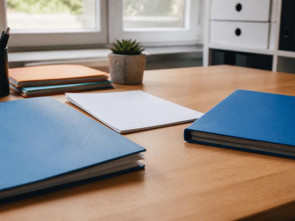 Documents de contrat assurance positionnes sur bureau entre deux dossiers bancaires