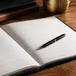 Document legal ouvert avec stylo pose sur les lignes manuscrites
