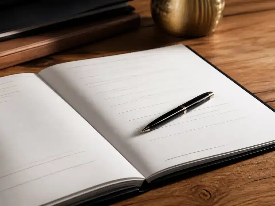 Document legal ouvert avec stylo pose sur les lignes manuscrites