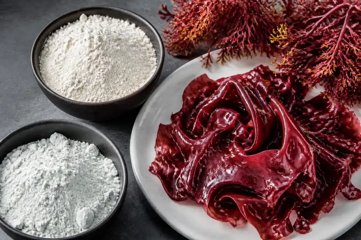 Poudres blanches et algues rouges pour substituts alimentaires