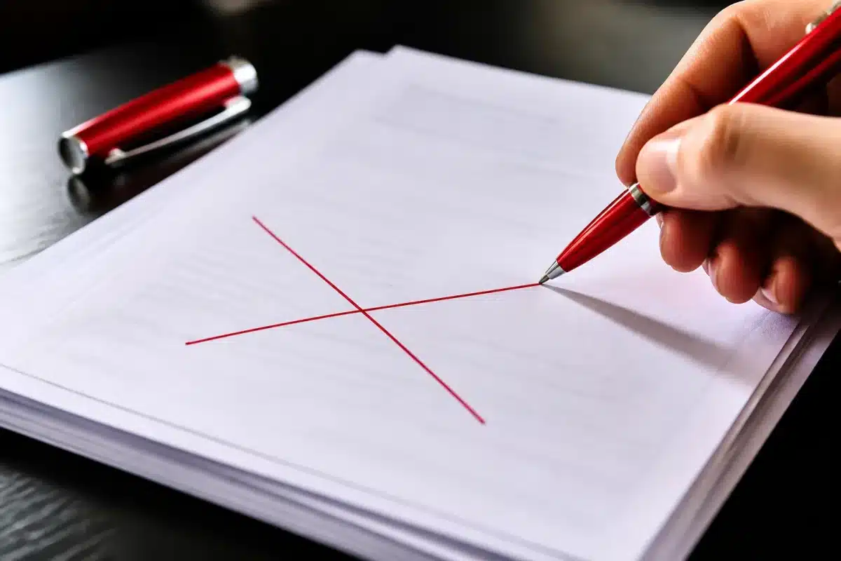 Documents contrats avec stylo rouge annulation écrite