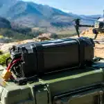 Batterie de drone allégée posée sur support technique militaire