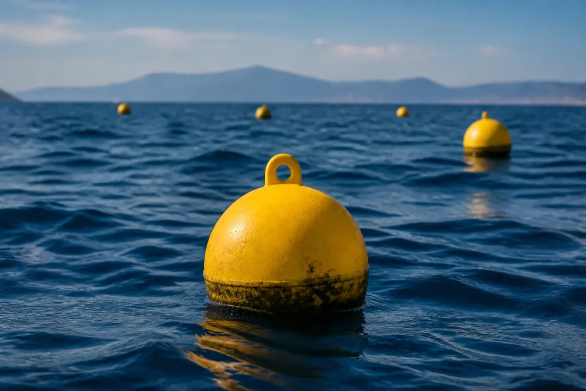 Bouees jaunes flottant dans le Pacifique