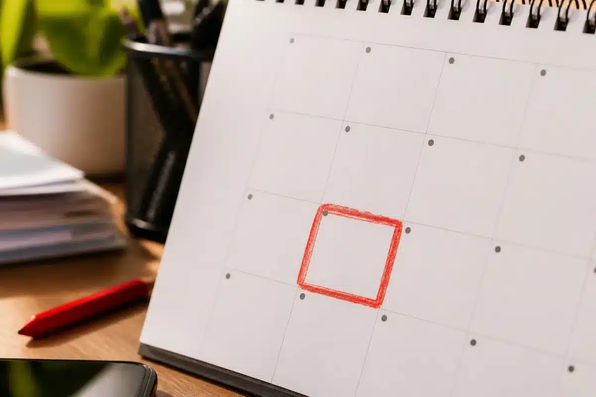 Calendrier avec date septembre 2026 surlignee en rouge crayon