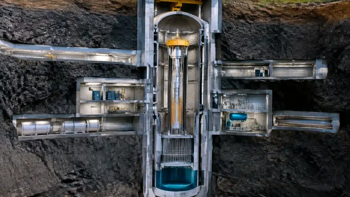 Installation nucleaire souterraine profonde avec structure de containment verticale