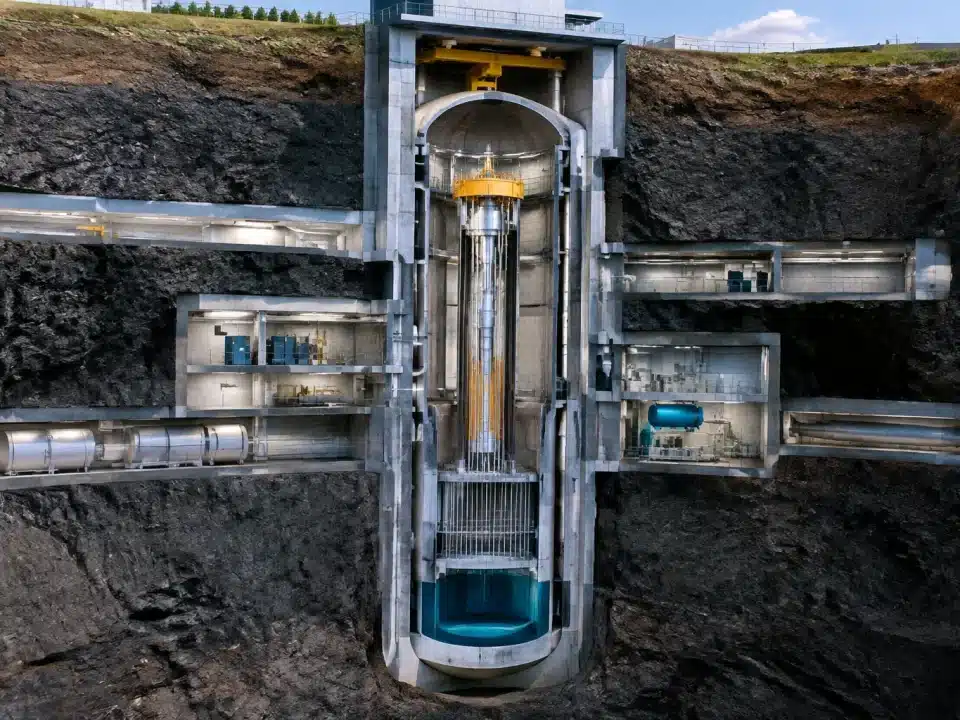 Installation nucleaire souterraine profonde avec structure de containment verticale