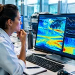chercheur observe courbes de variations oceaniques sur ecran