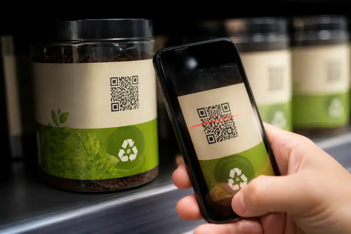 Code QR numérique affiche informations recyclage produit