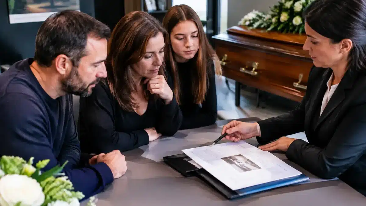 Familles consultant documents officiels aupres agent pompes funebres