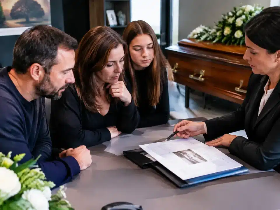 Familles consultant documents officiels aupres agent pompes funebres