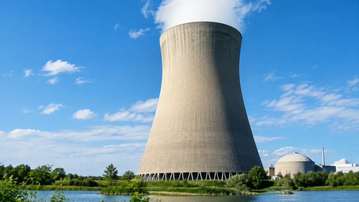 Grande tour nucleaire refroidissement cylindrique vapeur montante