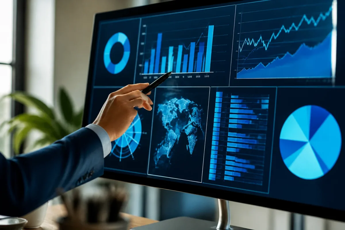 Tableaux graphiques affichant chiffres donnees et resultats annuels