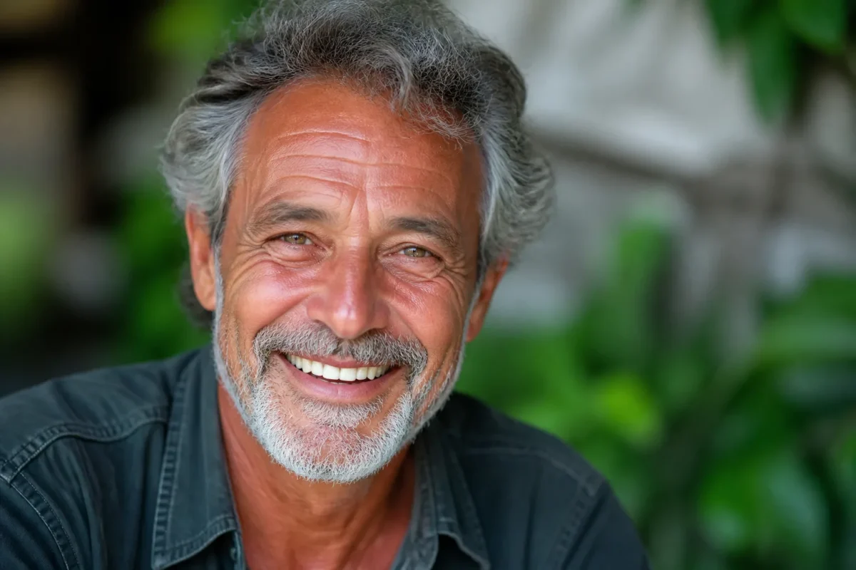 Homme age aux yeux brillants et grand sourire chaleureux