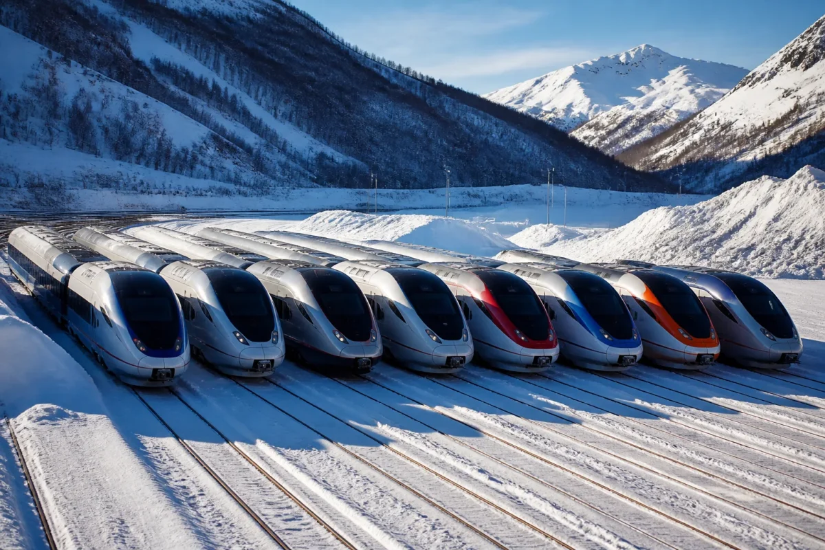 Huit trains electriques alignes pour test conditions hivernales