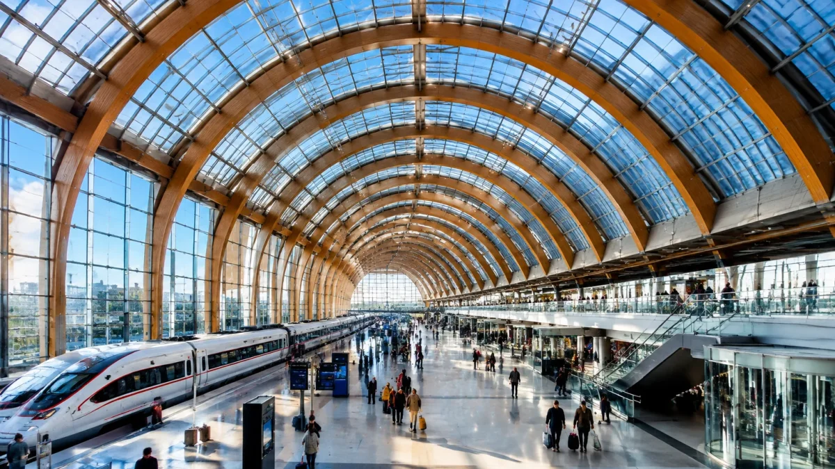 Immense gare aux voûtes monumentales et modernes
