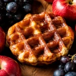 Liege brun repose parmi pommes rouges raisins noirs