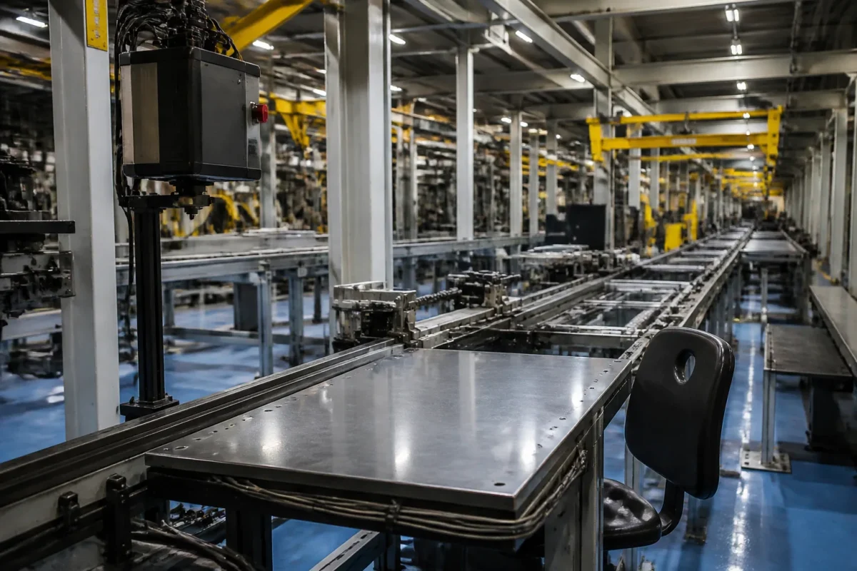 Ligne production industrielle arretee poste travail vide