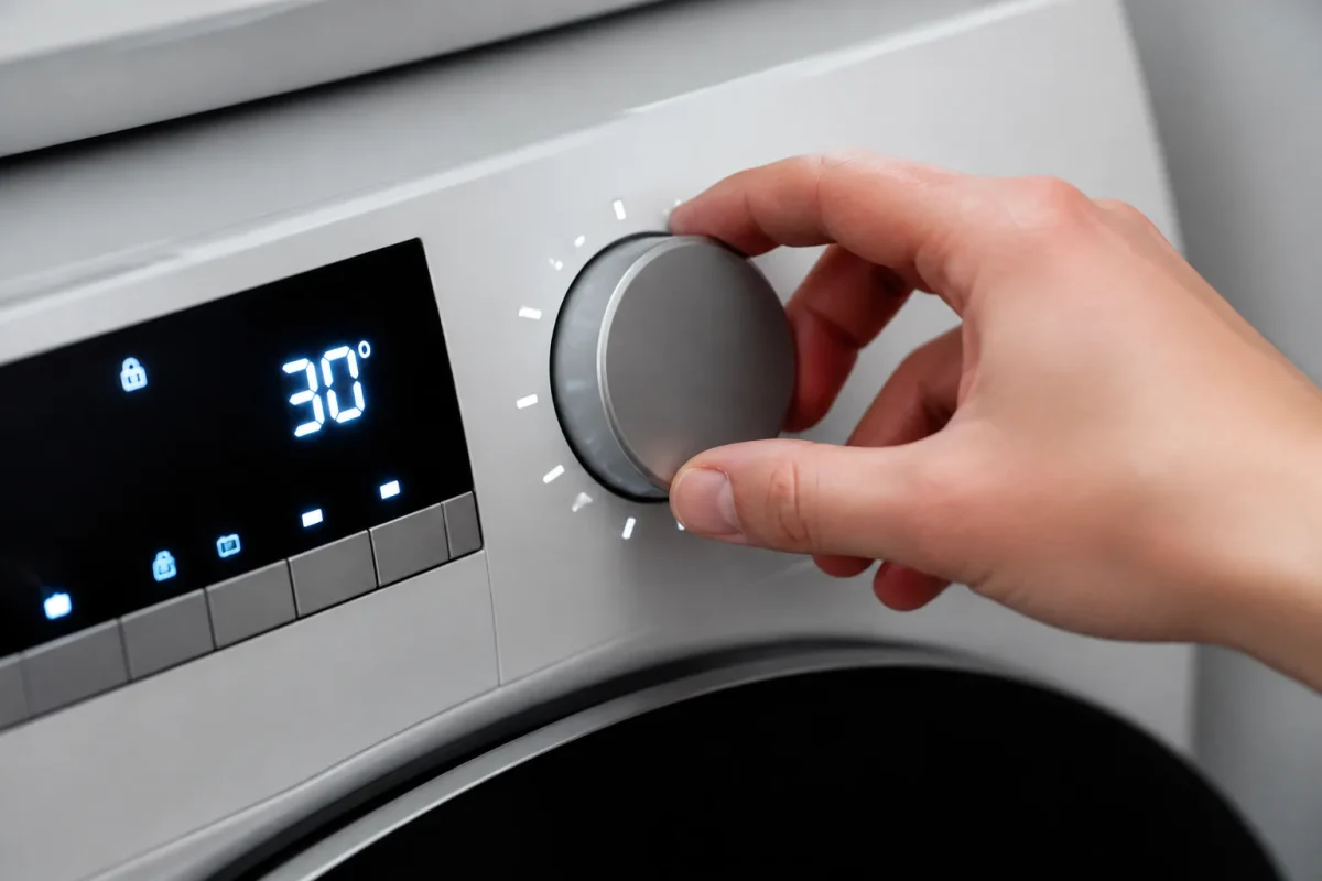 Machine laver panneau temperature affichant trente degres