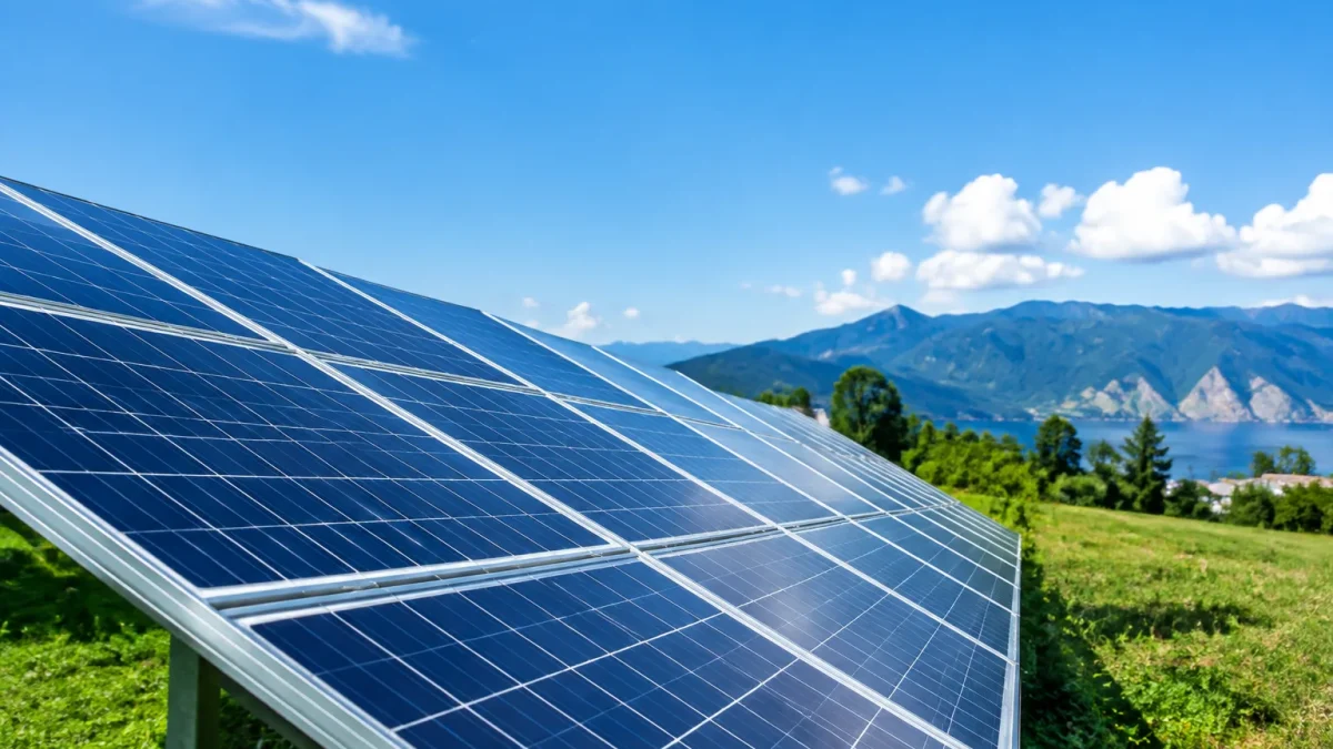 Panneaux solaires sous ciel bleu, symbole investissement public énergétique