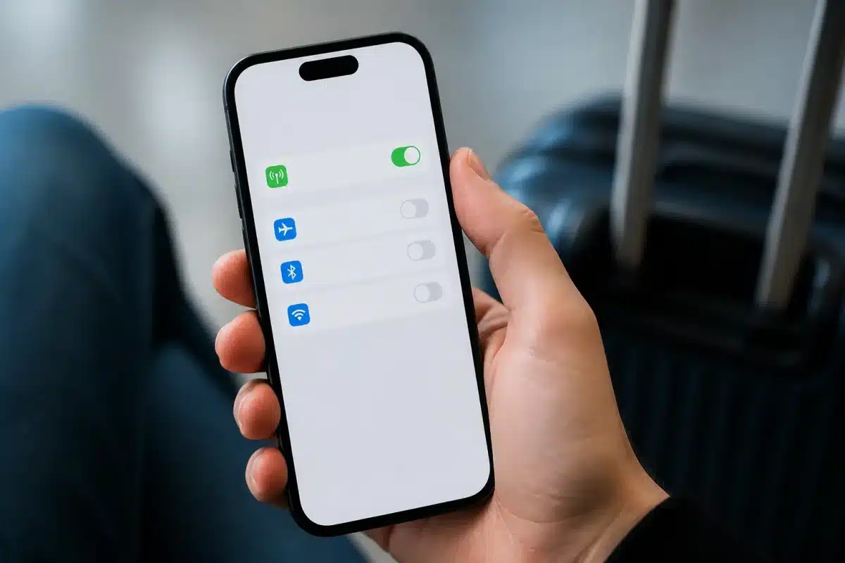 Ecran smartphone affichant parametres itinerance donnees activee