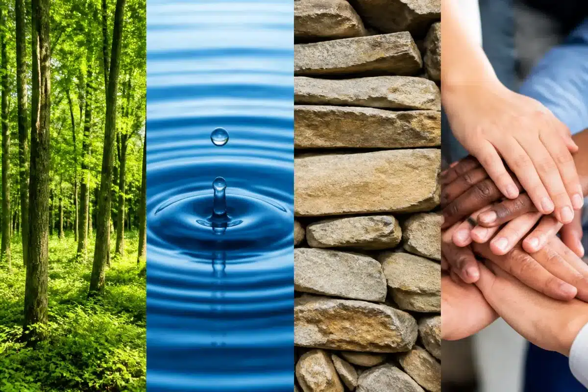 Quatre colonnes colorees representant les criteres d'evaluation durable