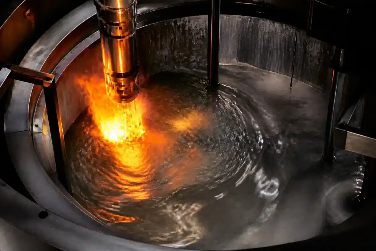 Sodium liquide argenté s'enflammant dans réacteur nucléaire