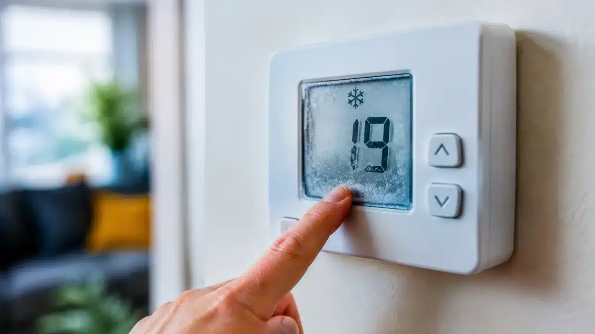 Thermostat mural affichant dix-neuf degrés, cadran gelé fixé bas