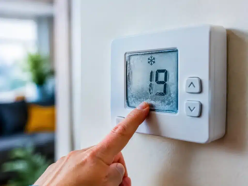 Thermostat mural affichant dix-neuf degrés, cadran gelé fixé bas