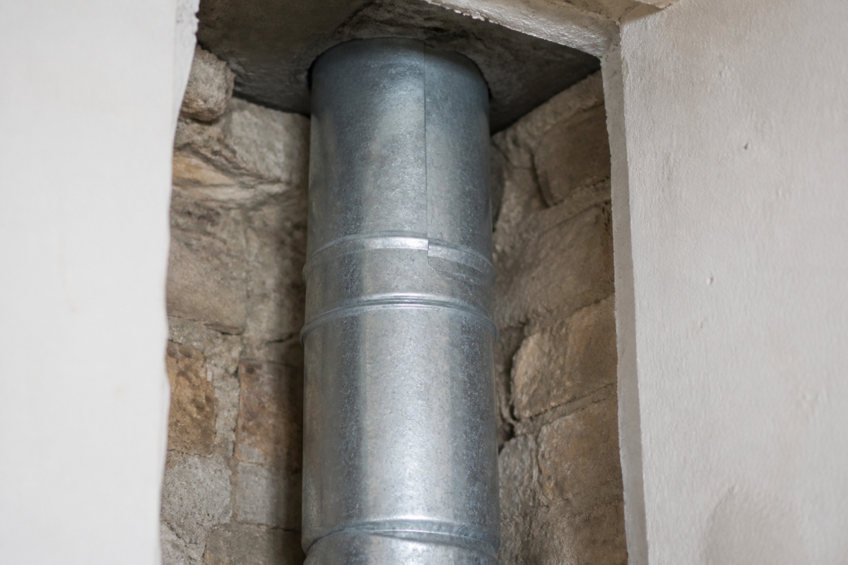 Tubage gris metallique dans conduit cheminee