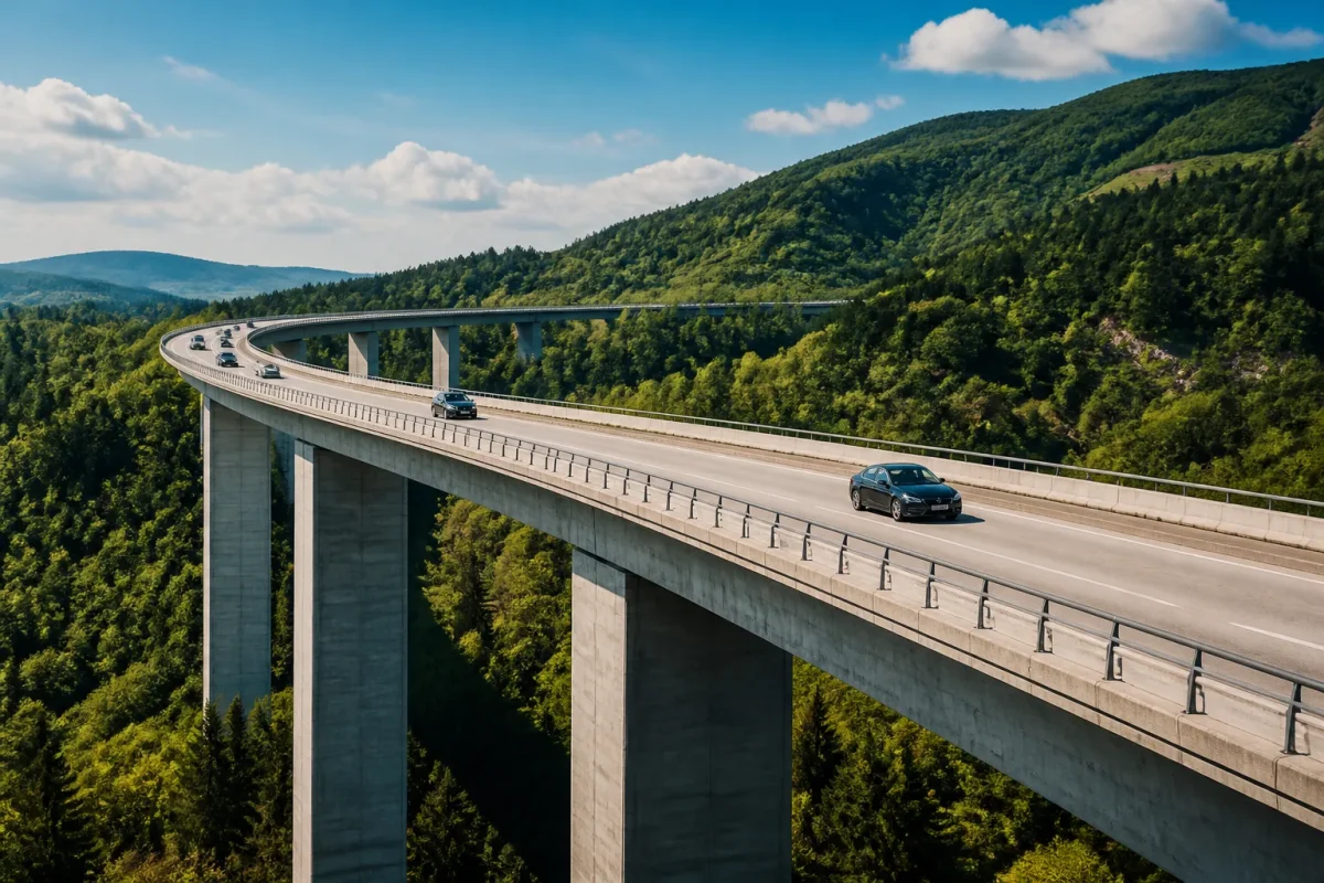Viaduc autoroutier avec voitures en circulation
