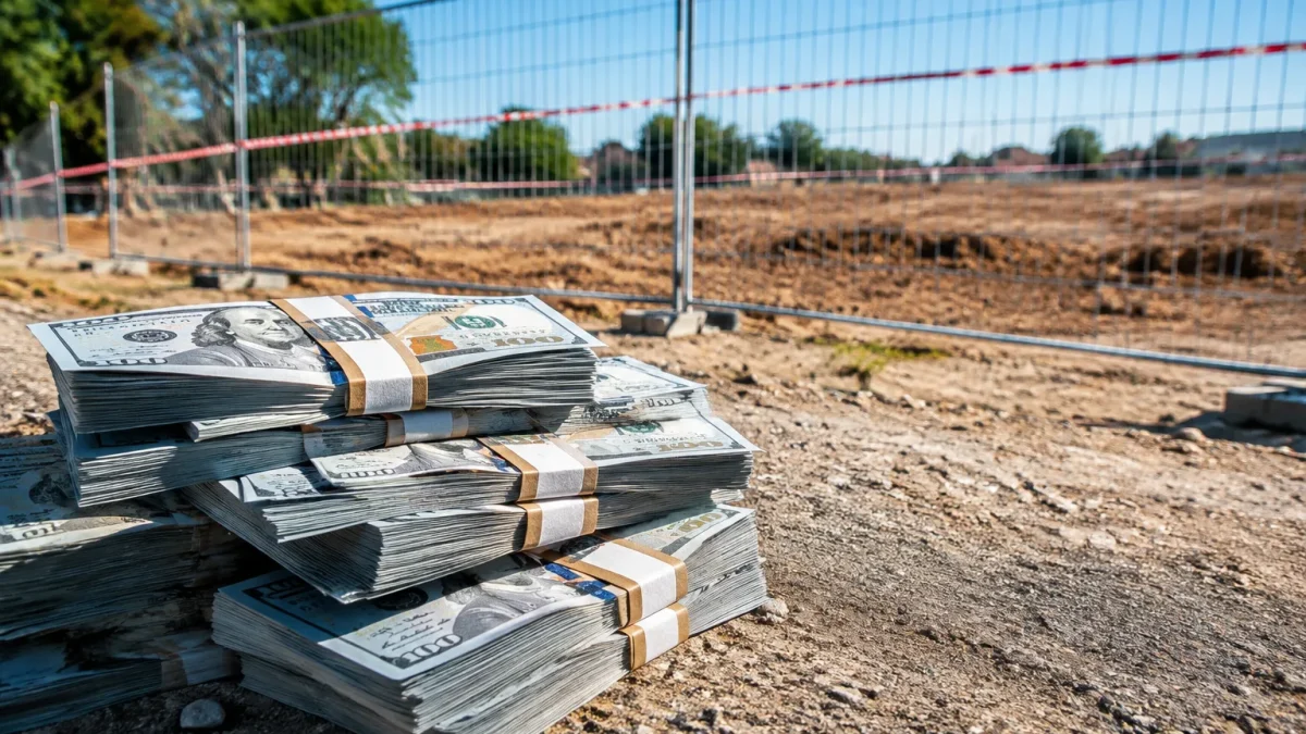 Argent empile devant terrain vide construction interdite