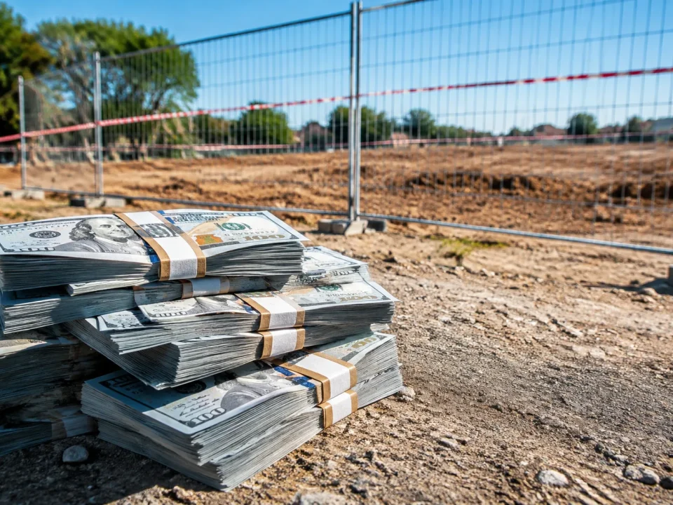 Argent empile devant terrain vide construction interdite