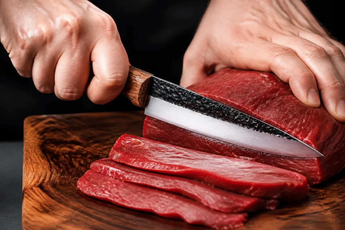 Couteau en bois dur tranchant viande rouge vif